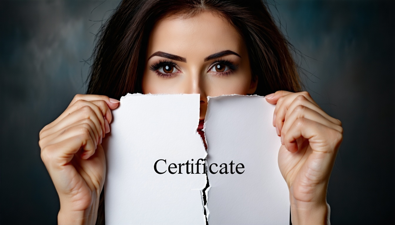 Las manos de la mujer, delicadas pero decididas, agarran los bordes de un papel nítido y de aspecto oficial en el que figura la palabra 