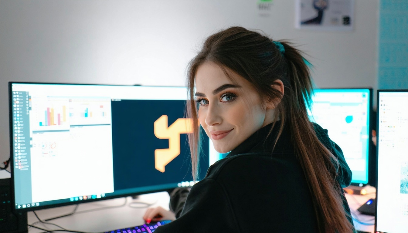 Mujer joven delante del ordenador mirando un logotipo acabado para BIMI Compliance-Jul-30-2025-05-57-27-4116-PM